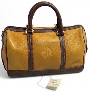 Authentic LOEWE Anagram Boston Bag Leather Gold Hardware Padlock Handbag